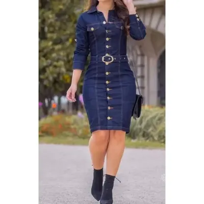 MULTI-BUTTON DENIM DRESSES 